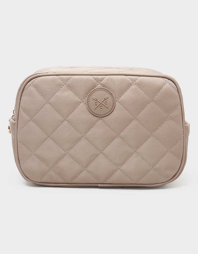 Quilted Nylon Washbag in Taupe