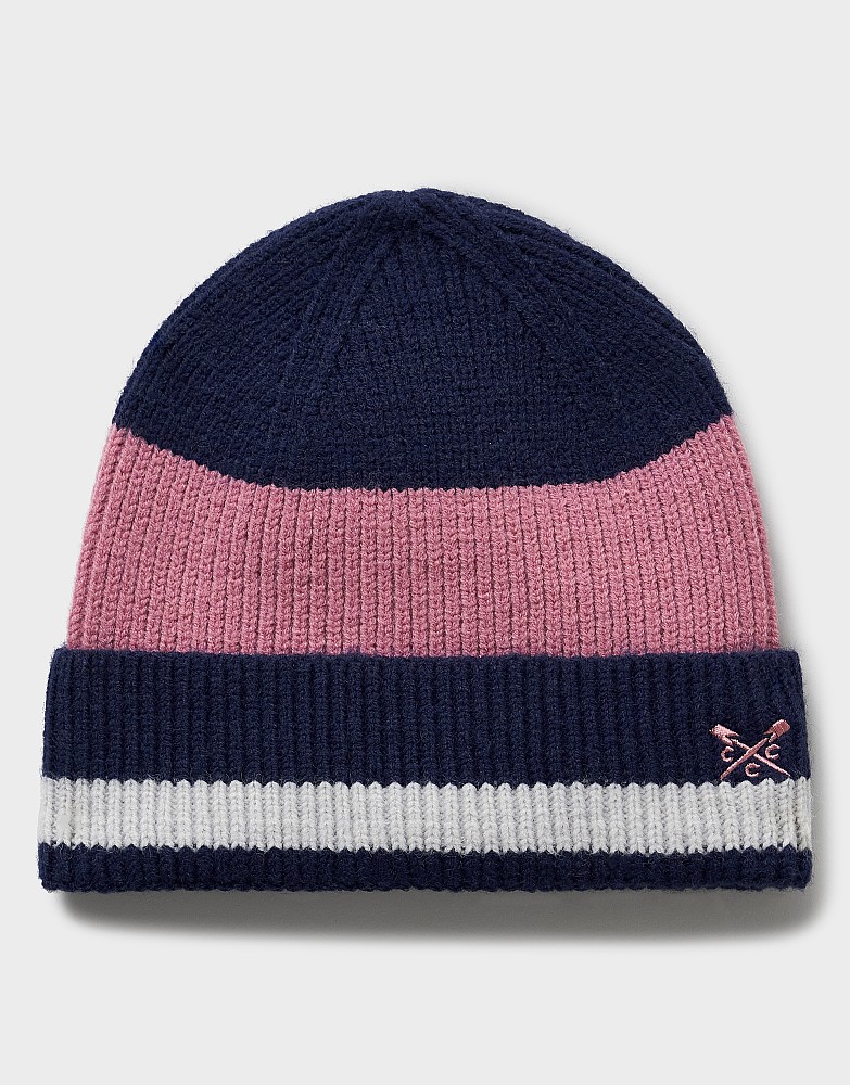 Colour Block Knit Hat in Navy and Pink