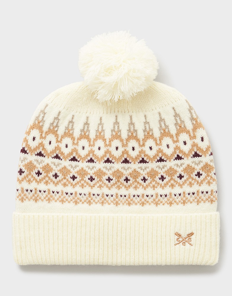 Knitted Fairisle Hat in Ivory & Beige