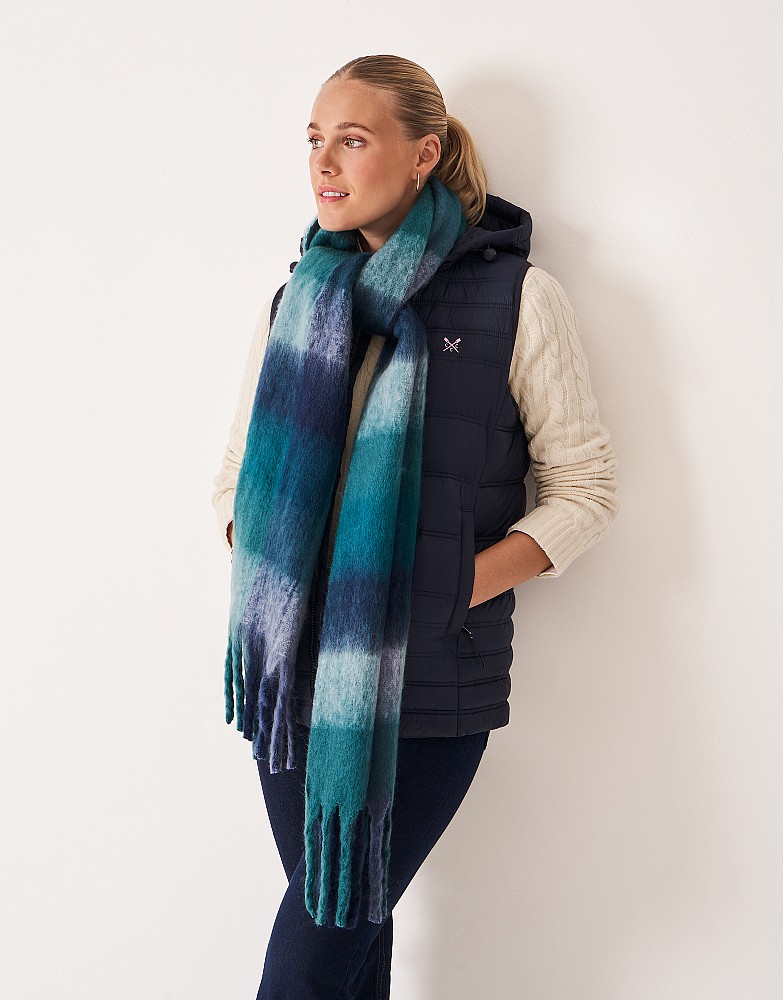 Brushed Check Scarf in Green & Blue Marl