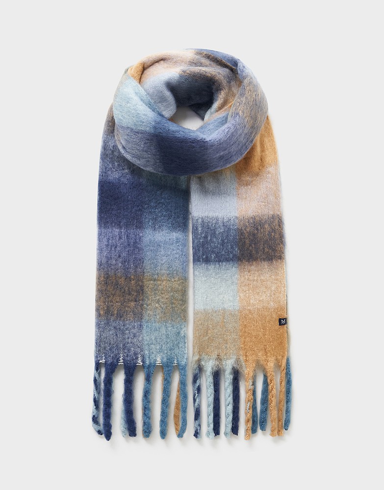 Brushed Check Scarf in Beige & Blue Marl