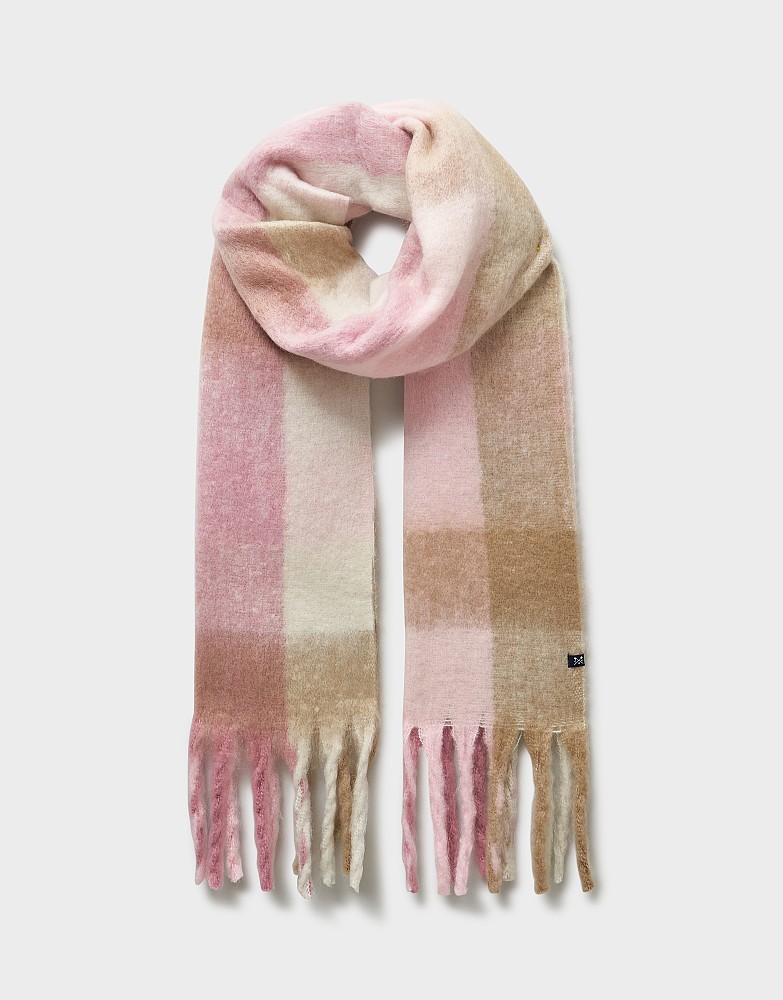Brushed Check Scarf in Pink & Beige Marl