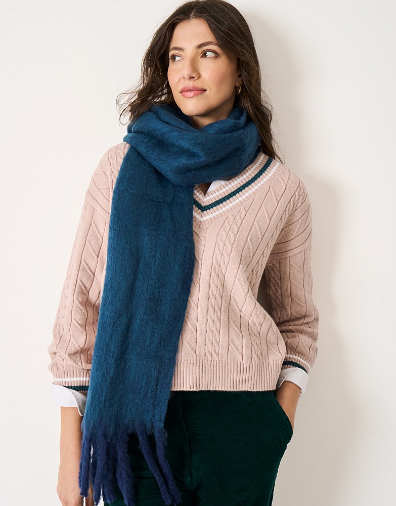 Two Tone Tassel Scarf in Teal