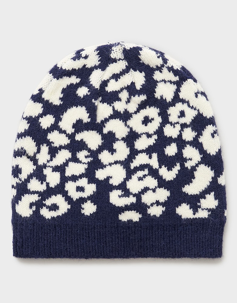 Knit Hat in Navy Leopard