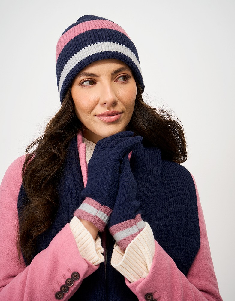 Colourblock Gloves in Navy & Pink