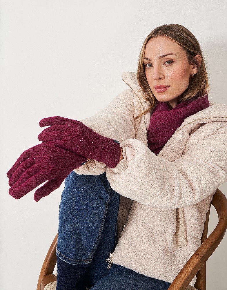 Glitterball Cable Gloves in Beige