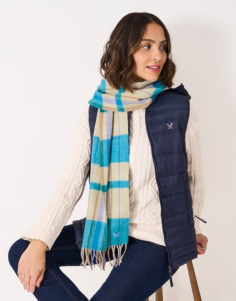 Wool Scarf in Blue & Cream Check
