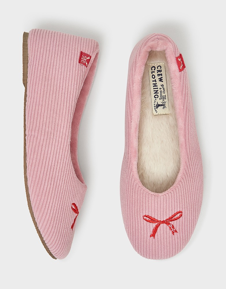 Embroidered Bow Ballet Slippers in Pink