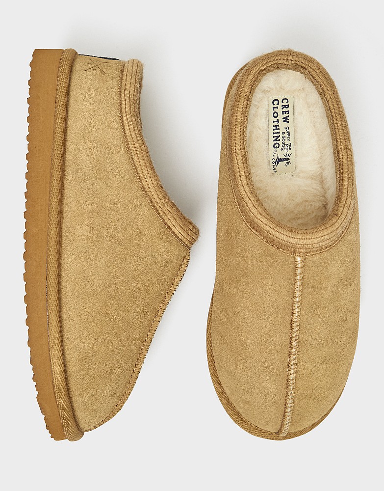 Suede Contrast-Seam Slipper in Beige