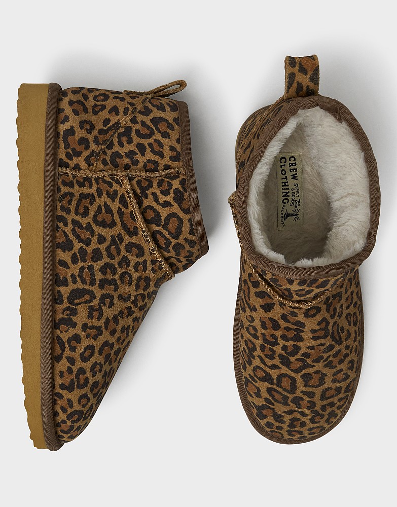 Faux-Suede Slipper Bootie in Brown Leopard Print