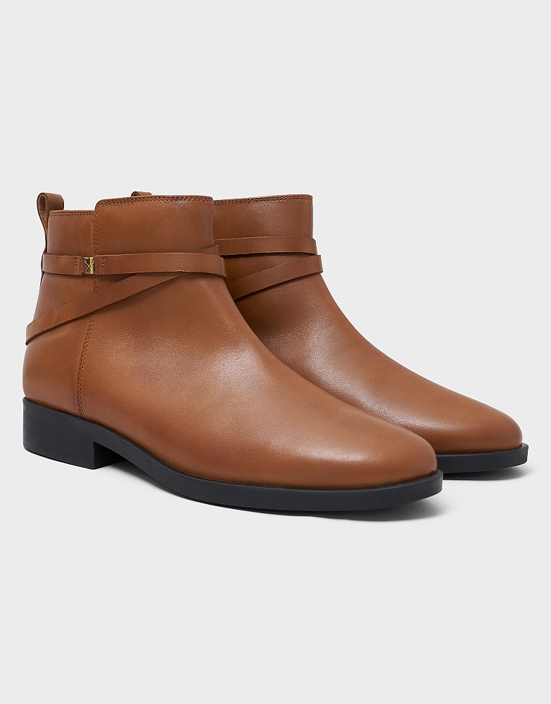 Leather Ankle Strap Boot in Tan