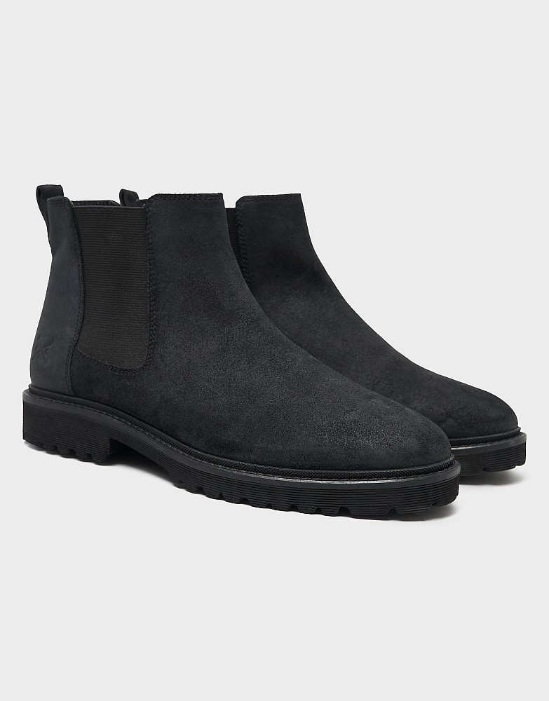 Cleated-Sole Suede Chelsea Boot in Black