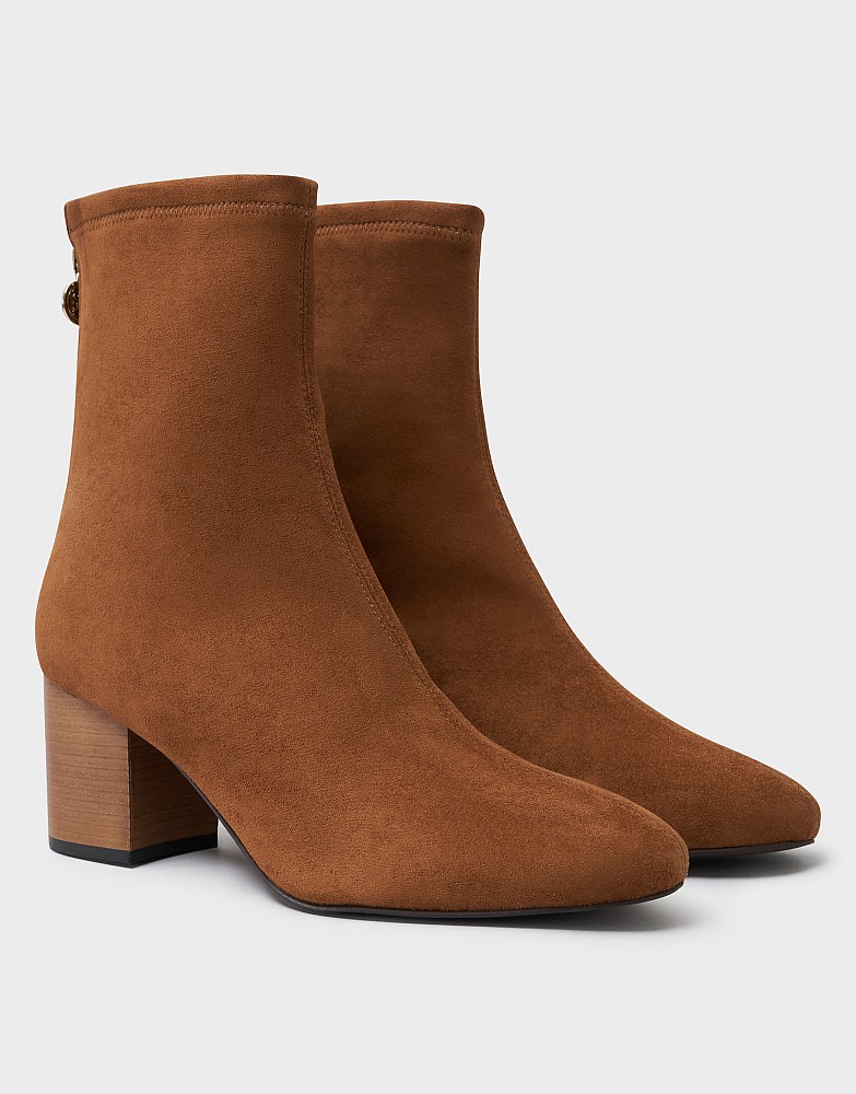 Stretch-Suede Ankle Boot in Tan Brown