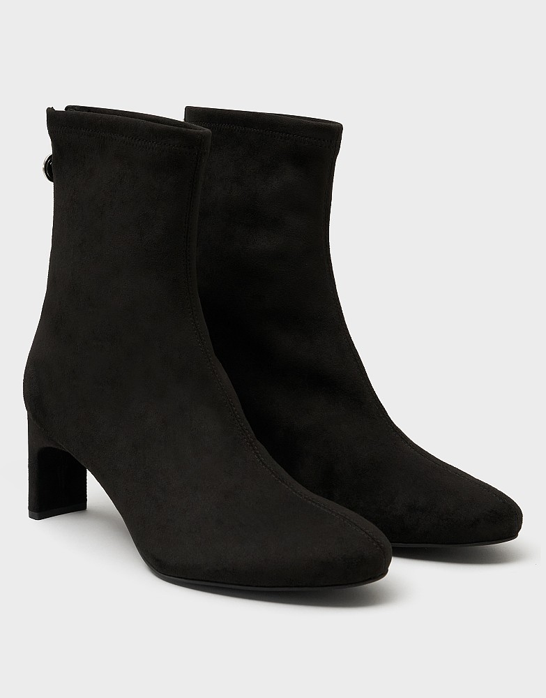 Stretch-Suede Slim-Heel Ankle Boot in Black
