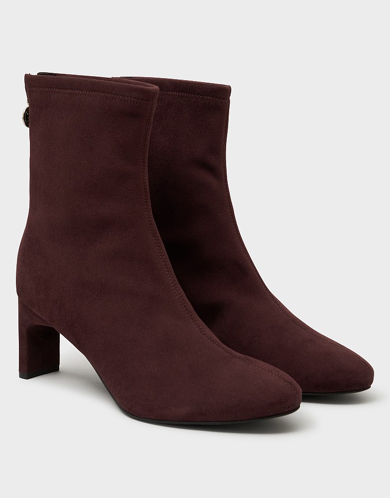 Stretch-Suede Slim-Heel Ankle Boot in Bordeaux