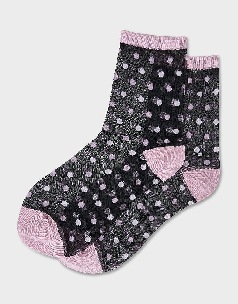 Sheer Yarn Socks in Black & Pink