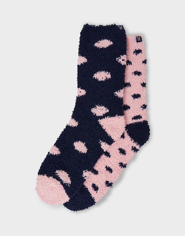 2-Pack Fluffy Socks in Navy & Pink Dot