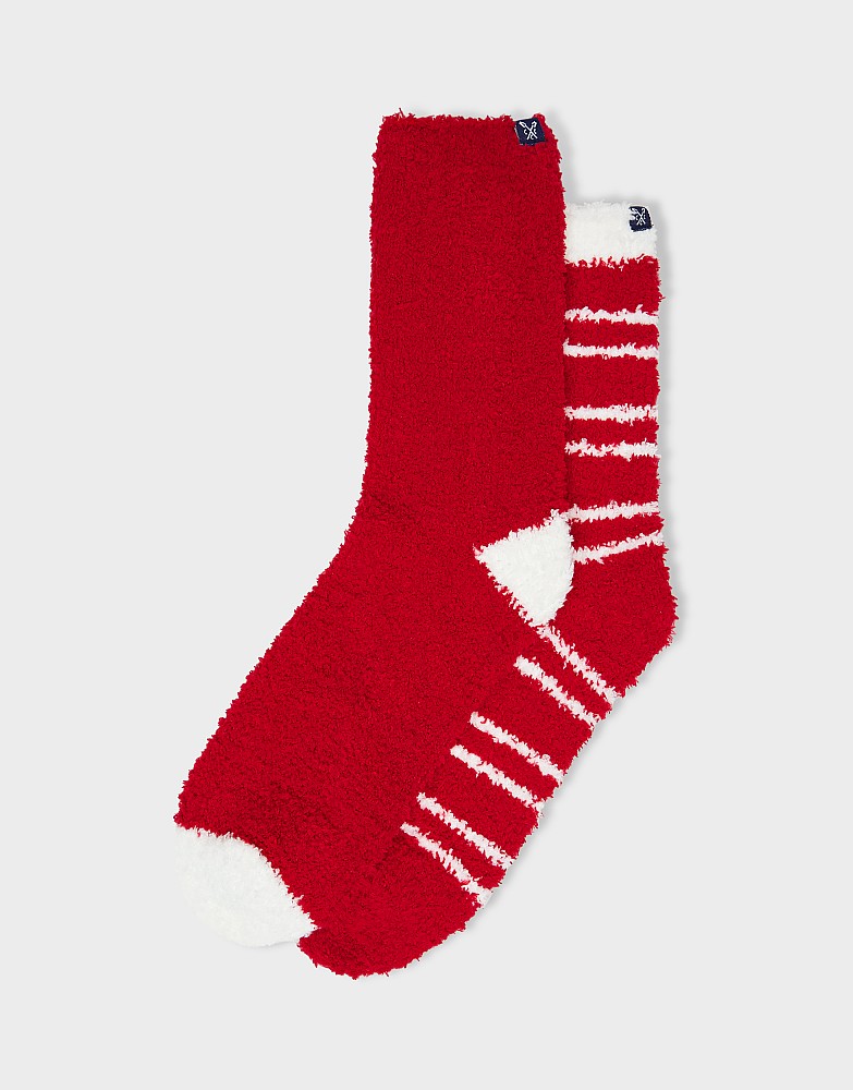 2 Pack Fluffy Socks in Red & White