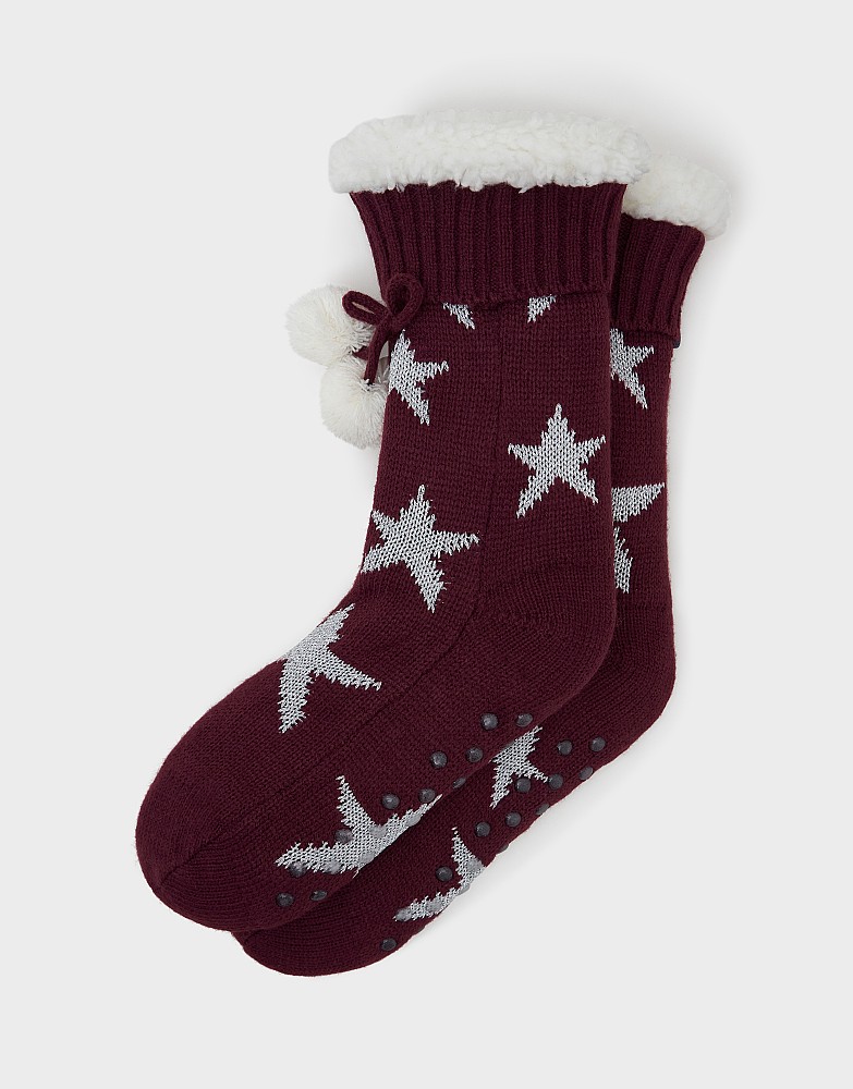 Faux Fur-Lined Socks in Burgundy