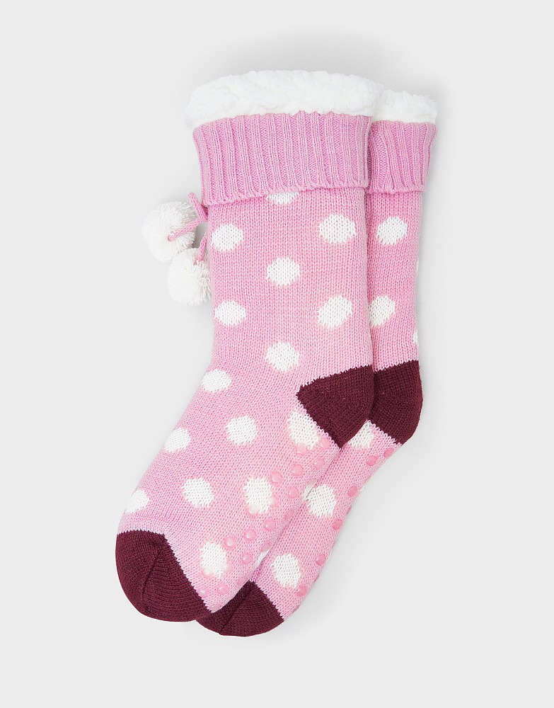 Faux Fur-Lined Socks in Pink