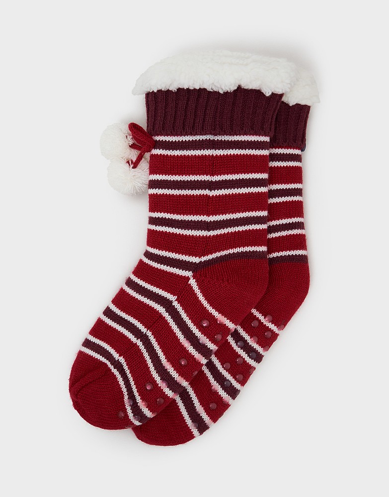 Faux Fur-Lined Socks in Red & White