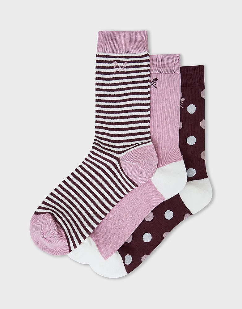 3-Pack Bamboo Socks in Burgundy & Pink Print