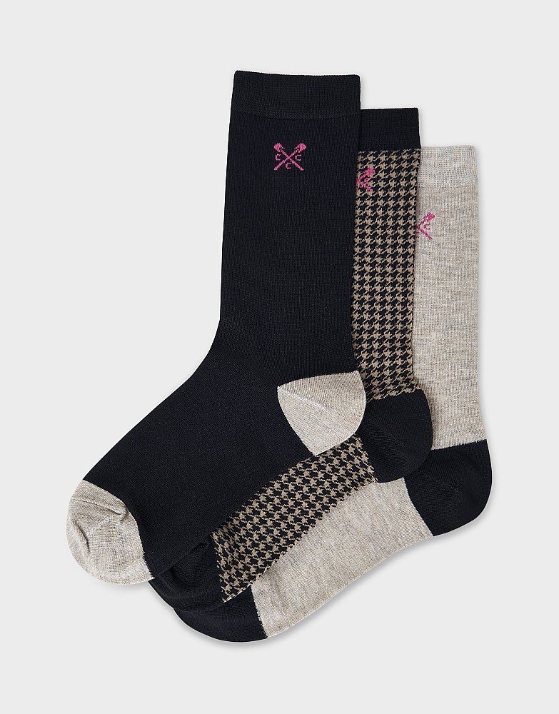 3-Pack Houndstooth Socks in Black Tan from Crew Clothing Company