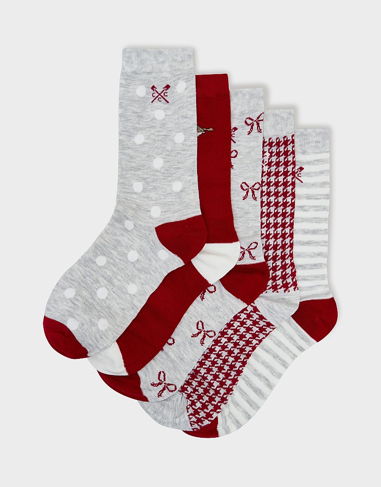 5 Pack Bamboo Socks in Grey & Red