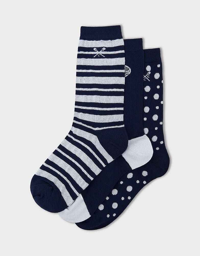 3-Pack Patterned Bamboo Socks in Dark Blue & Silver Lurex