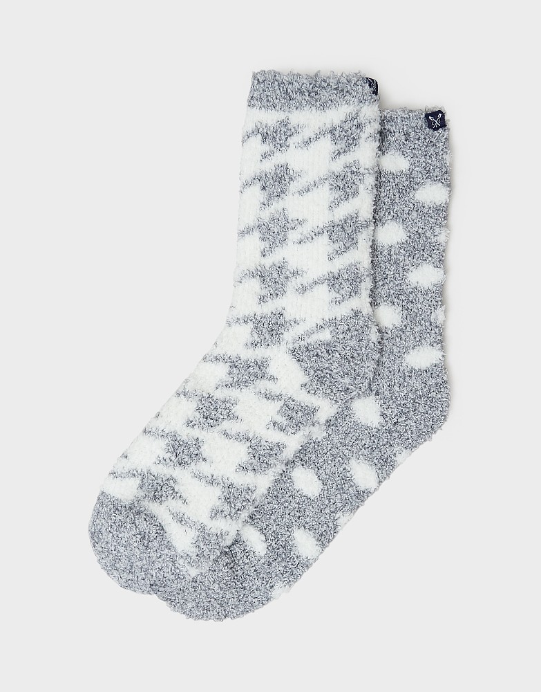 Two Pack Fluffy Socks in Grey and White Print