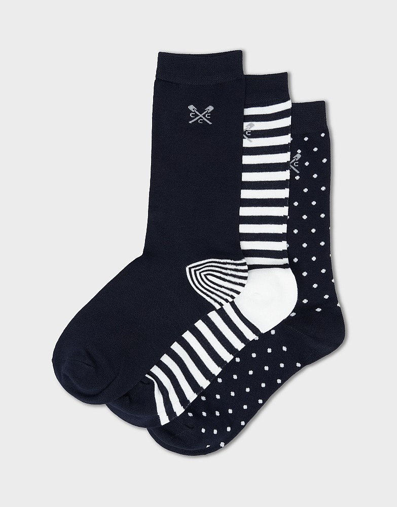 3 Pack Bamboo Socks in Navy and White
