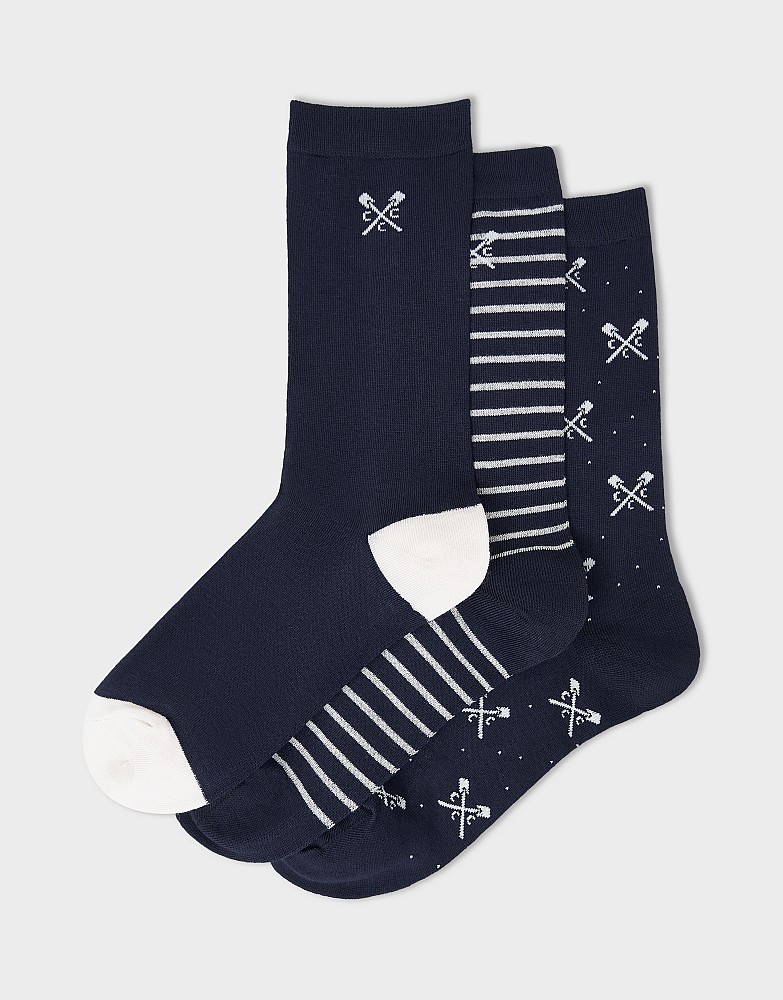 3 Pack Bamboo Socks in Oars Navy Stripe