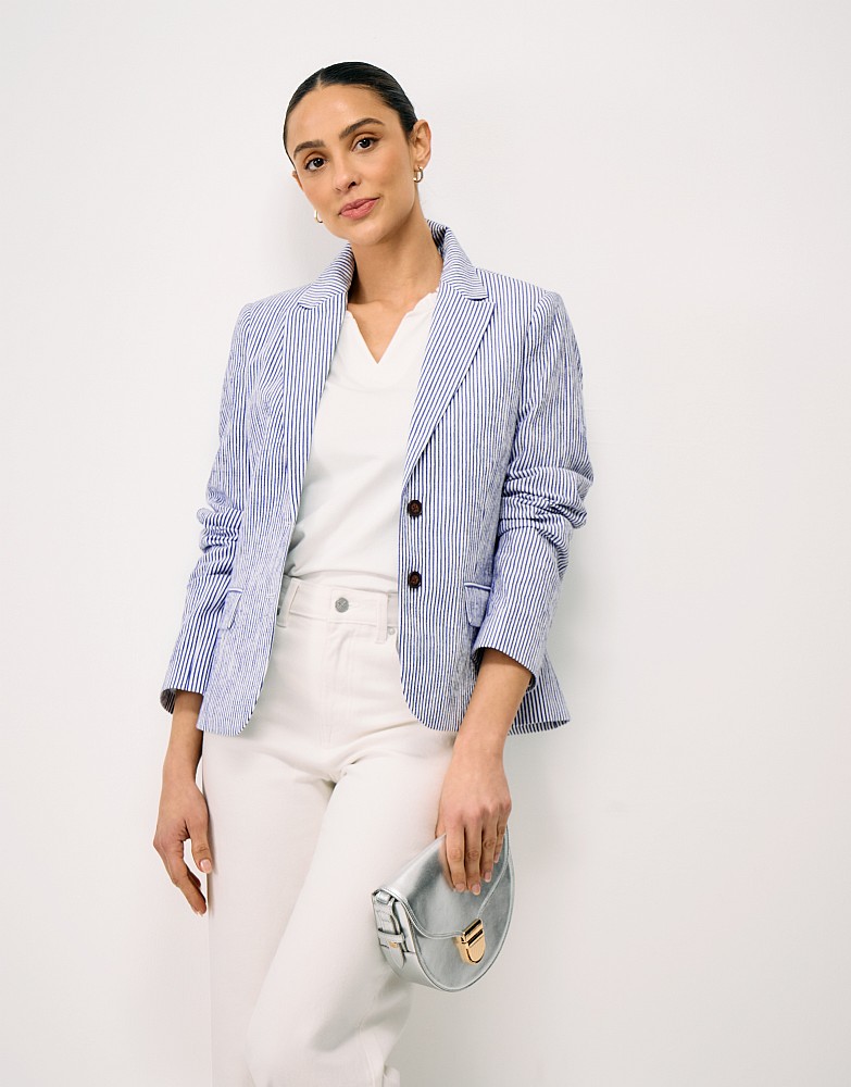 Mini Stripe Seersucker Classic Blazer in Blue and White