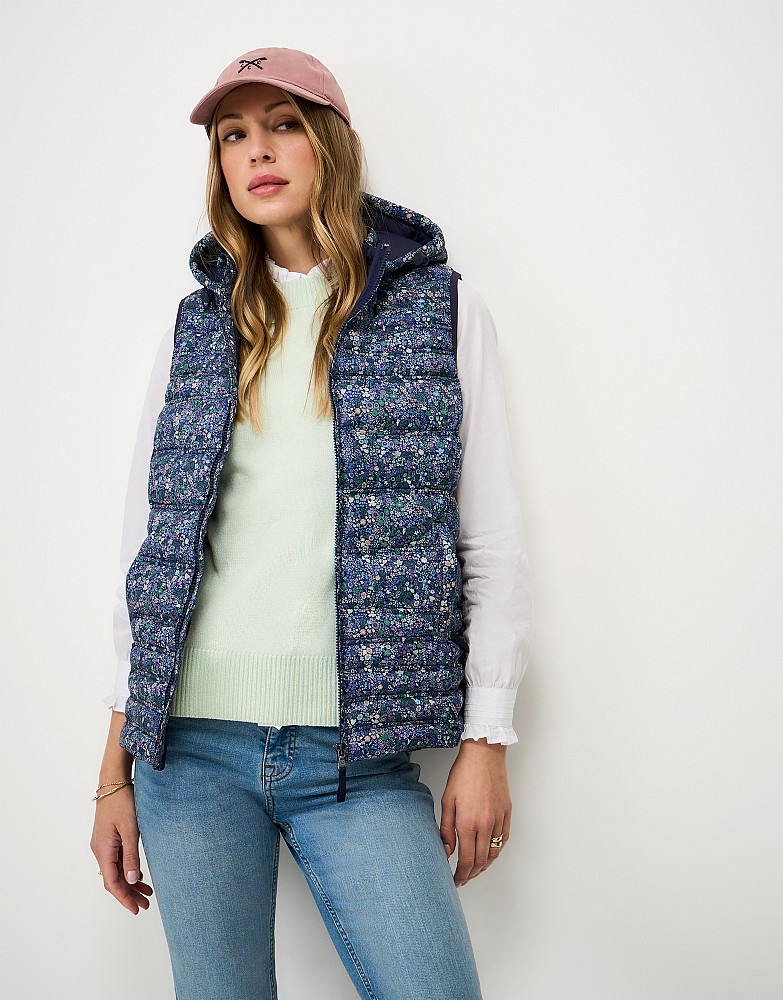 Lightweight Padded Gilet in Navy Floral