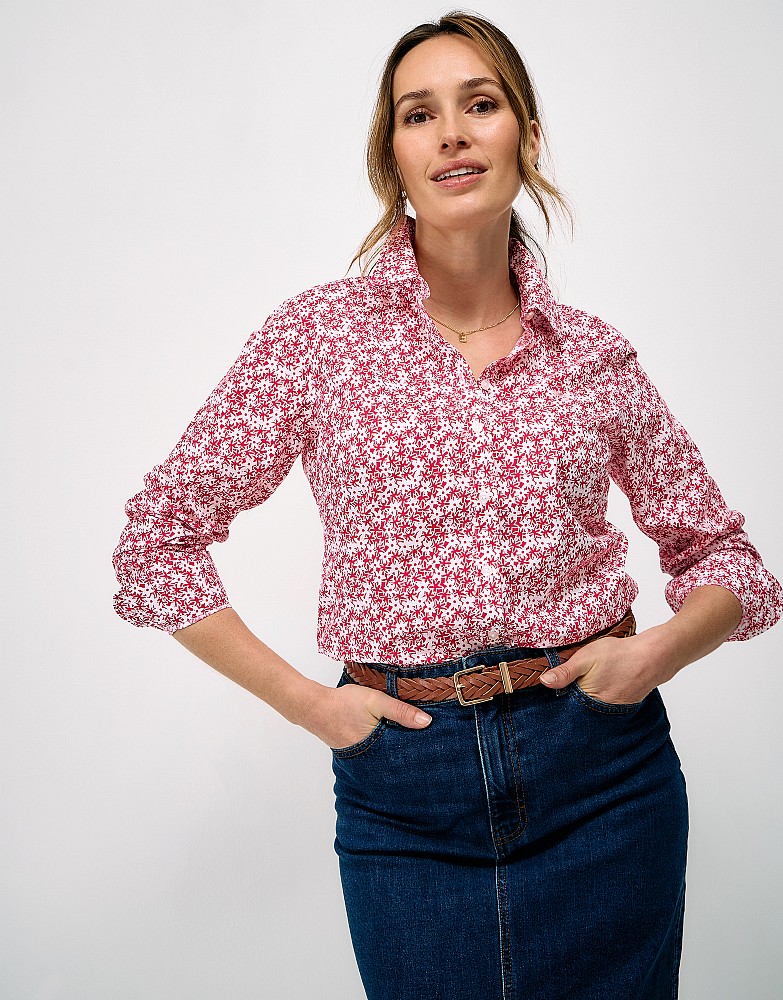 Cotton Lulworth Shirt in Red Daisy Print