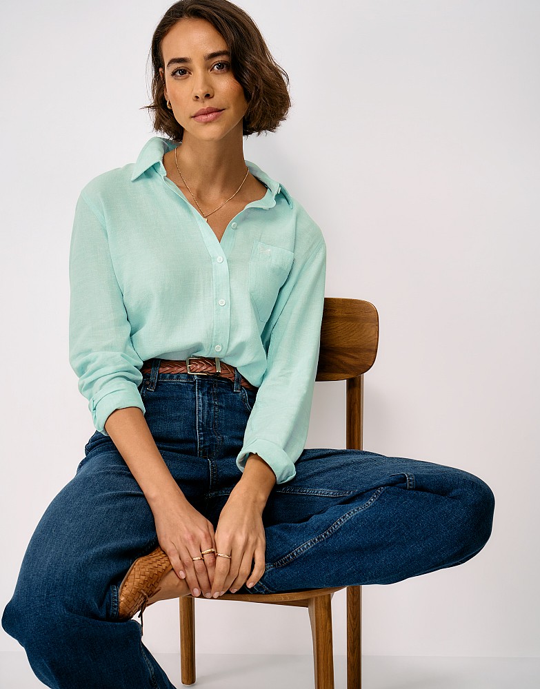 Relaxed-Fit Linen-Blend Shirt in Turquoise
