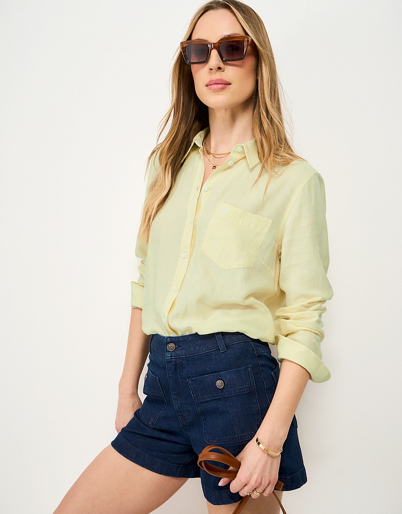 Relaxed-Fit Linen-Blend Shirt in Pastel Yellow
