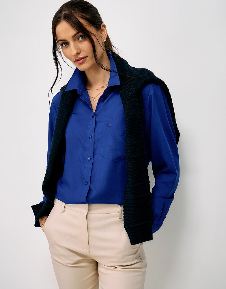 Relaxed Fit Viscose-Lyocell Shirt in Blue