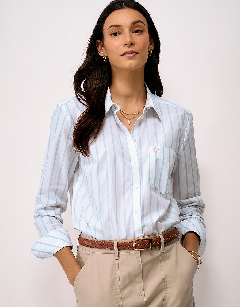 Relaxed Fit Poplin Shirt in Blue and White Stripes