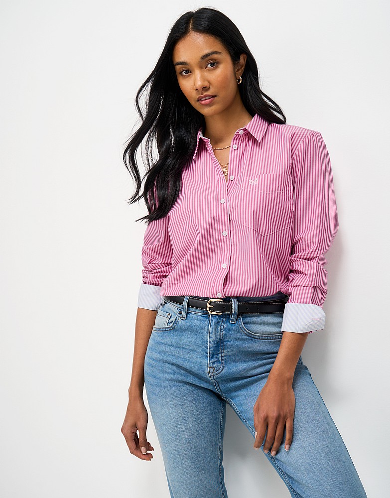 Relaxed Fit Cotton Poplin Shirt in Fuchsia & Pink Stripe
