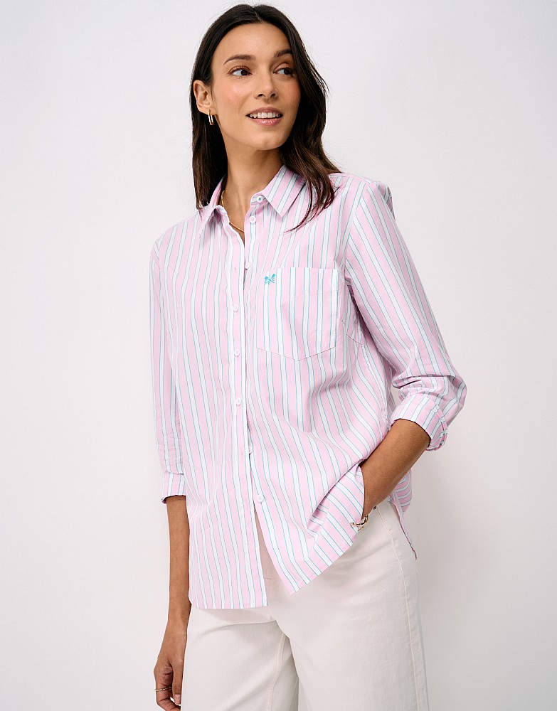 Relaxed Fit Poplin Shirt in Light Pink and White Stripe
