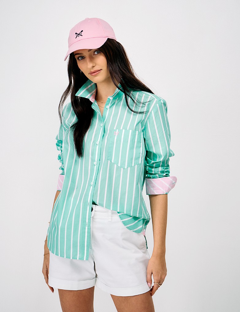 Relaxed Fit Poplin Shirt in Aqua Blue Stripe