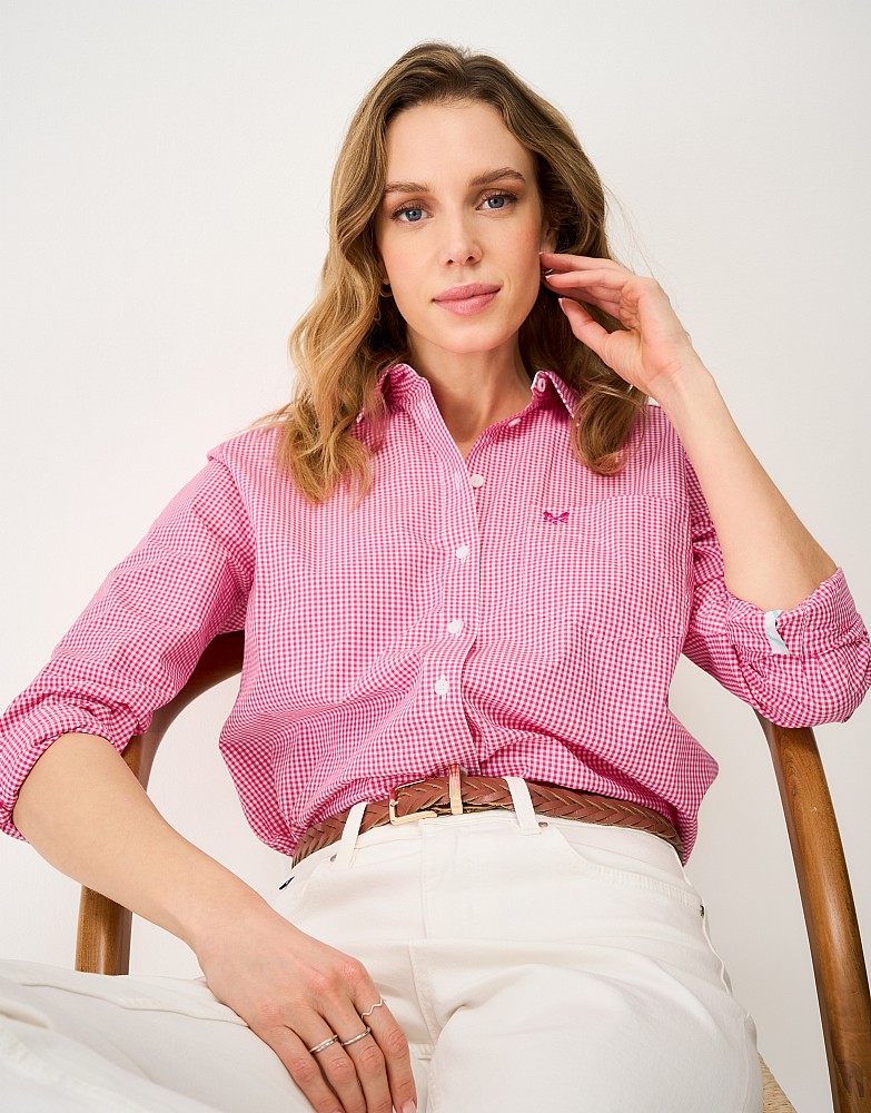 Relaxed Fit Cotton Poplin Shirt in Raspberry Gingham