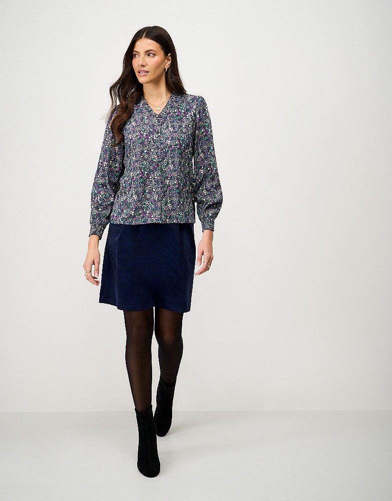 Celeste Frill Neck Blouse in Meadow Floral
