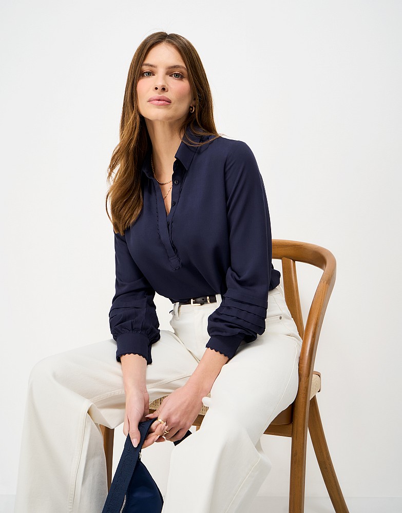 Luella Pop-Over Blouse in Navy