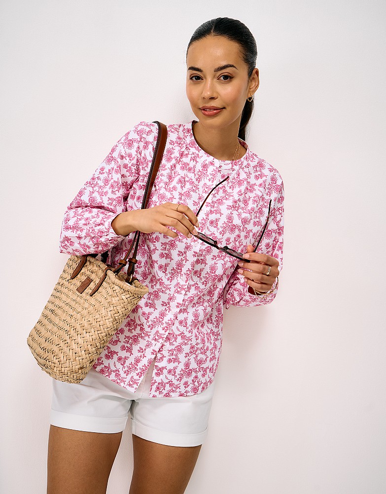Louisia Button Through Blouse in Pink and White