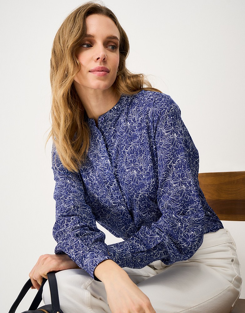 Savannah Cotton-Viscose Blouse in Blue Hibiscus Print