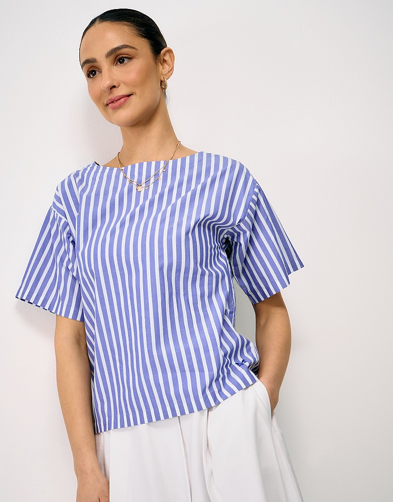 Leanne Woven Cotton T-Shirt in Blue and White Stripes