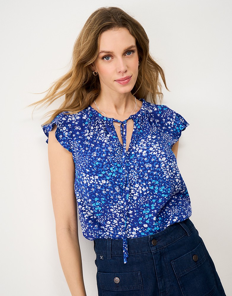 Ondine Top in Blue Ditsy Floral Print