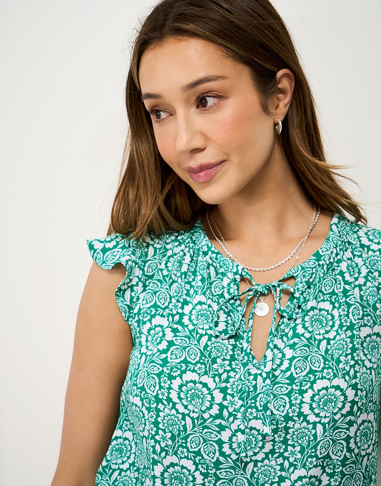 Ondine Top in Green & White Floral Print